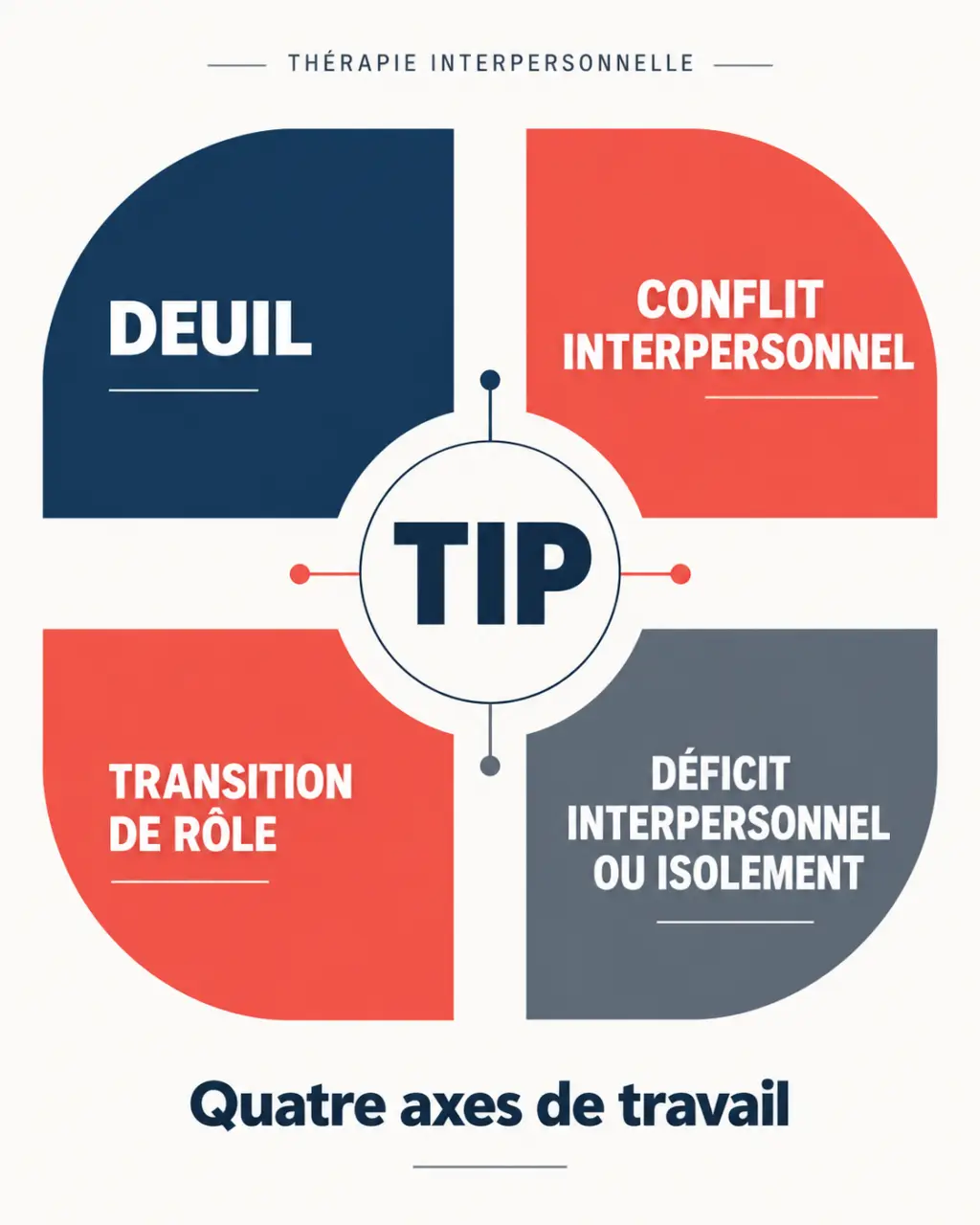 Thérapie interpersonnelle : infographie des quatre axes de travail