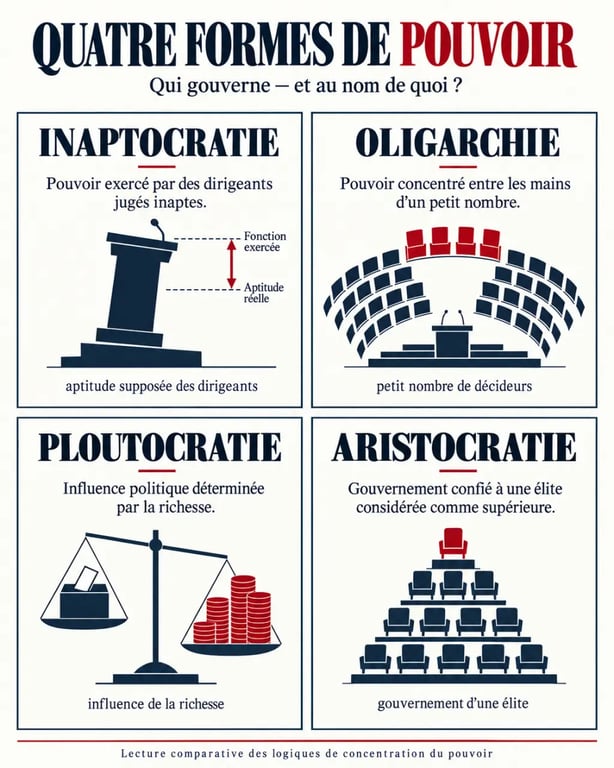 Inaptocratie comparée à l’oligarchie, à la ploutocratie et à l’aristocratie
