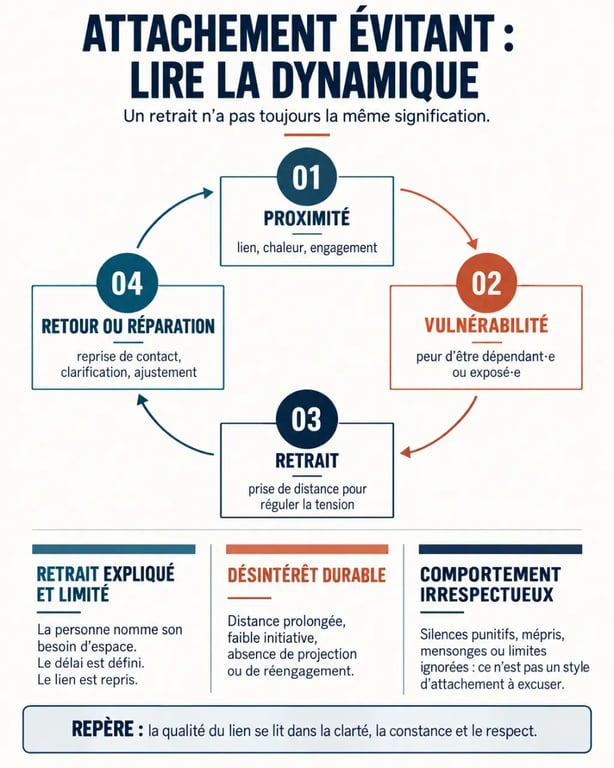Schéma pour comprendre si un évitant peut aimer et comment interpréter le cycle proximité retrait