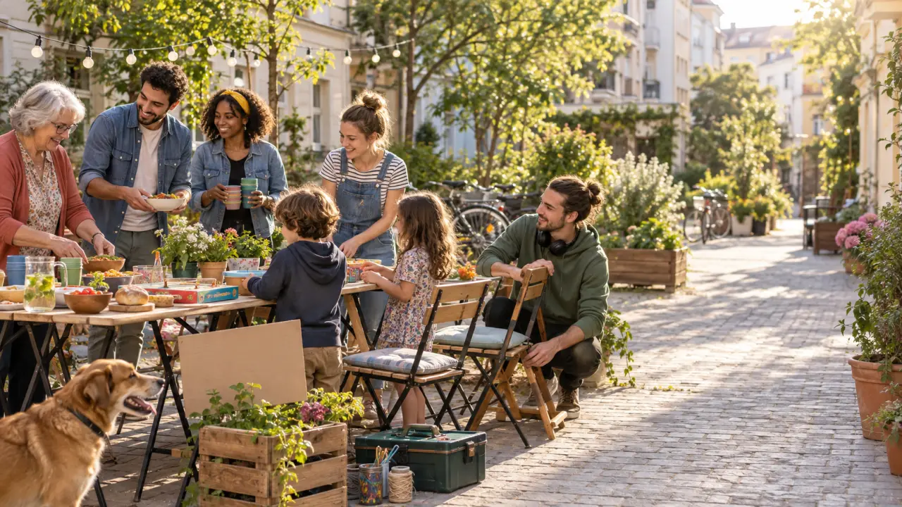 Voisins de générations différentes partageant un moment convivial